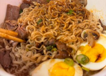 Instant ramen bowl with beef, mushrooms and egg at Seoul Vibez, Fort Myers